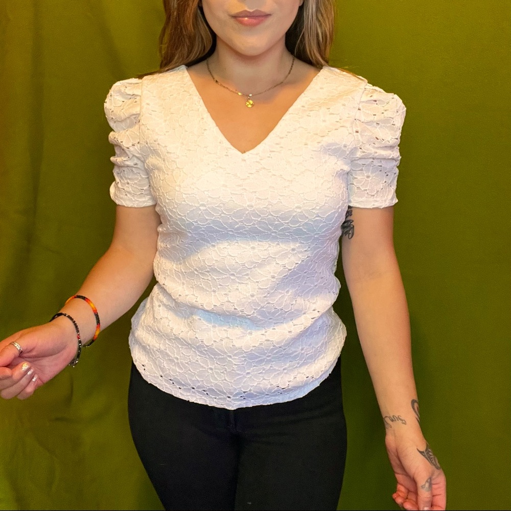 Express White Lace Shirt, Size S, Color White.